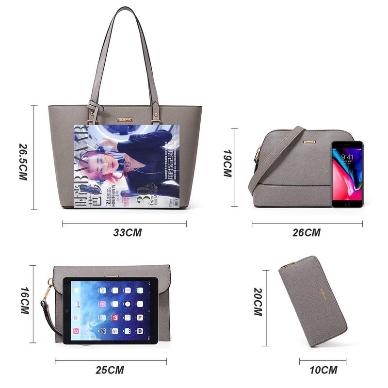 YTL Women Fashion Handbags Wallet Tote Bag Shoulder Bag Top Handle Satchel Purse Set 4pcs Gray-a - Image 5